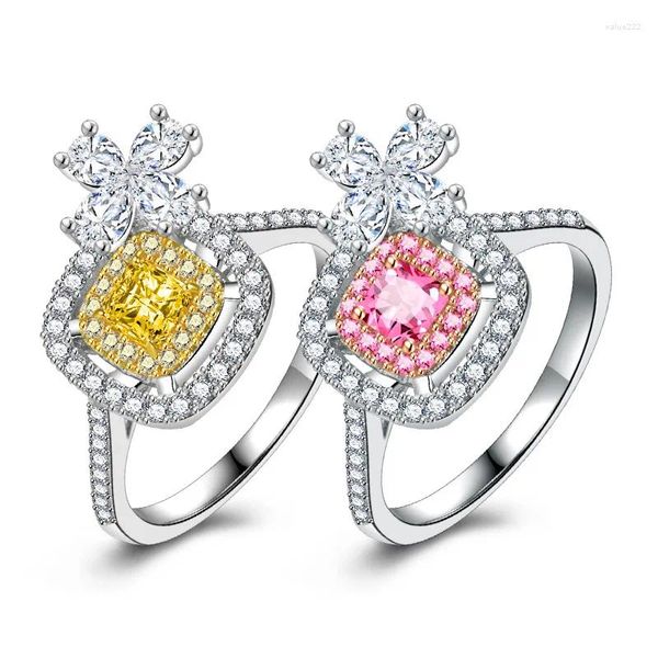 Cluster Anneaux Hoyon 14K Couleur en or blanc Couleur Bowtie Micro-set Anneau de diamant pour femmes Rose Rose Topaz Gemstone Wedding Fine Jewelry Cadeau