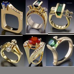 Cluster Ringen HOYON 18k Goud Kleur Mode Ruby Topaas Dames Parel Ring Heren Anillos Bijoux Hip Hop Premium sieraden Geschenkdoos