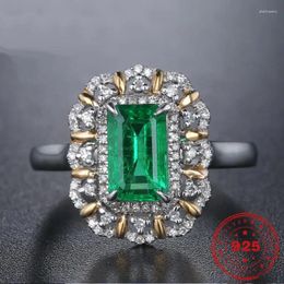 Bagues de cluster Hoyon 925 Sliver Couleur Turquoise Emerald Square Diamond Bague Bague Bizuterias pour femmes Bijoux en argent Topaz vert