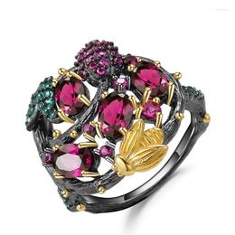 Cluster Ringen HOYON 925 Sterling Zilver Kleur Ruby Edelsteen Ring Voor Vrouwen Hyperbool Anillos De Sieraden 14 k Goud Bague