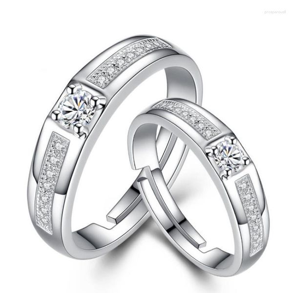 Anillos de racimo HOYON 925 Anillo de color plata esterlina Estilo de diamante Parejas con incrustaciones de circón Boda en vivo Caja de par abierto de oro blanco de 18 quilates