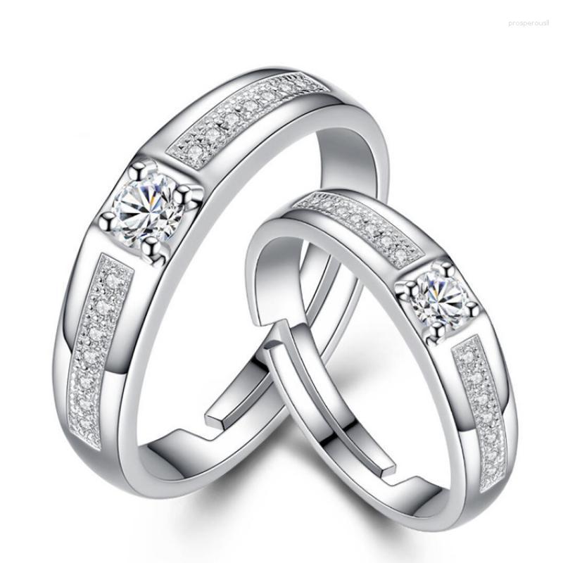 Cluster ringen Hoyon 925 Sterling zilveren kleurring diamantstijl paren ingelegde zirkoon bruiloft live 18k wit goud open paar doos