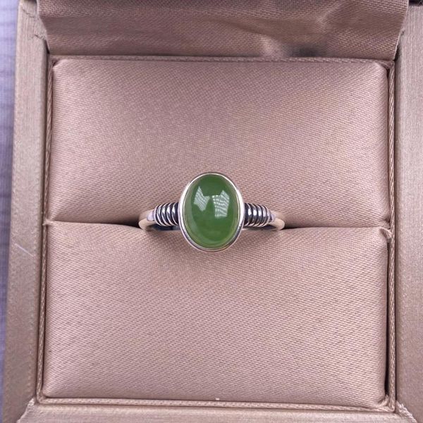 Anillos de racimo HOYON y Tian Jasper Ring S925 Plata esterlina con incrustaciones de jade Joyería de boda Moda Simple Versátil Retro Accesorios para mujeres