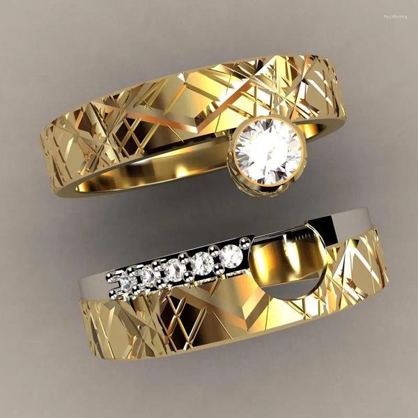 Anillos de racimo Hoyon Original 14k Color Oro Color Diamante Estilo Anillo Conjunto para mujeres y hombres Joyería de fiesta Personalidad Flor de coche