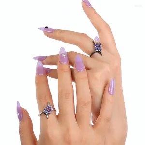 Cluster Rings Hoyon Purple Diamond Zirkon Mans Star Ring For Women Light Luxe Design Sense Sense High-End Metal Female Student Sieraden Gift