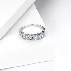 Cluster Rings HT Solid 925 Sterling Silver Blue Aquamarine Gemstones Pour les cadeaux d'anniversaire de la femme