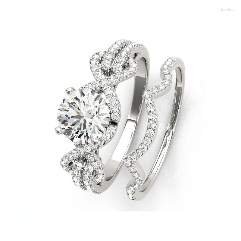 Cluster Ringen HTOTOH Vintage 925 Sterling Zilver 1 Ronde Moissanite Diamond Engagement Wedding Ring Set Sieraden