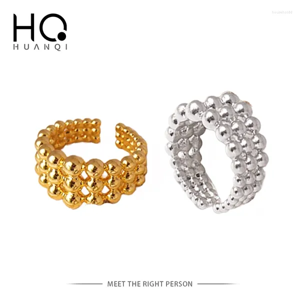 Anillos de racimo Huanzhi francés de moda color oro y plata bola brillante versión amplia multicapa metal anillo abierto para mujeres joyería de fiesta
