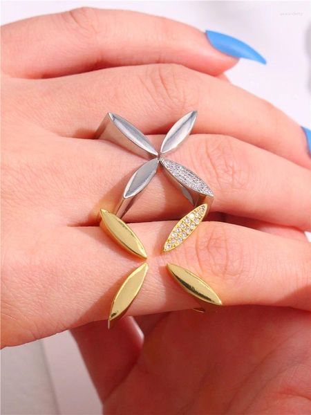Cluster Anneaux Huanzhi Gold Color Silver Cross Cross Shingestone For Women Girls Shiny Party Trend Hollow Metal Jewelry 2024