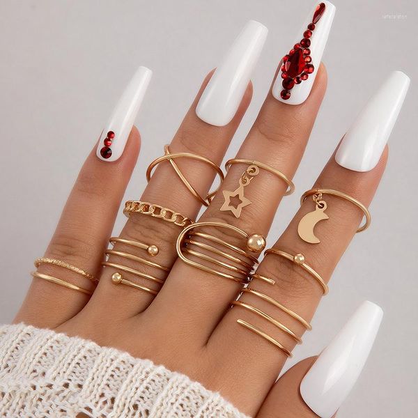 Cluster Rings HuaTang Jewelry Sweet Cool Stacked Spiral Star Moon Joint Ring Fashion Mix And Match Géométrique Évider Ensemble de neuf pièces