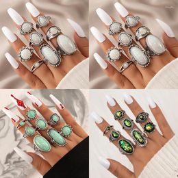 Cluster Anneaux Huatang Vintage Antique Silver Color Sett Colorful Opal Crystal Stone Carve For Women Men Bohemian Jewelry Anillos 6421