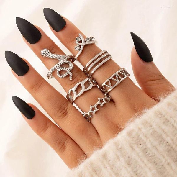 Cluster anneaux Huatang Vintage Snake Shape Ring Ensembles pour femmes Charmes Silver Color Hollow Geometry Party Boho Jewelry ANILLO ACCESSOIRES