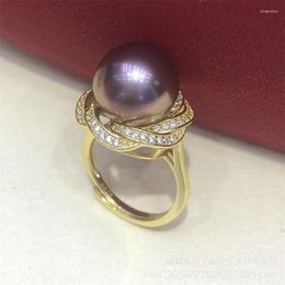 Bonnes de cluster énormes 11-10 mm ronde Akoya Blanc Black Black Gold Purple Pearl Anneau S925 Boîte cadeau de taille réglable en argent sterling