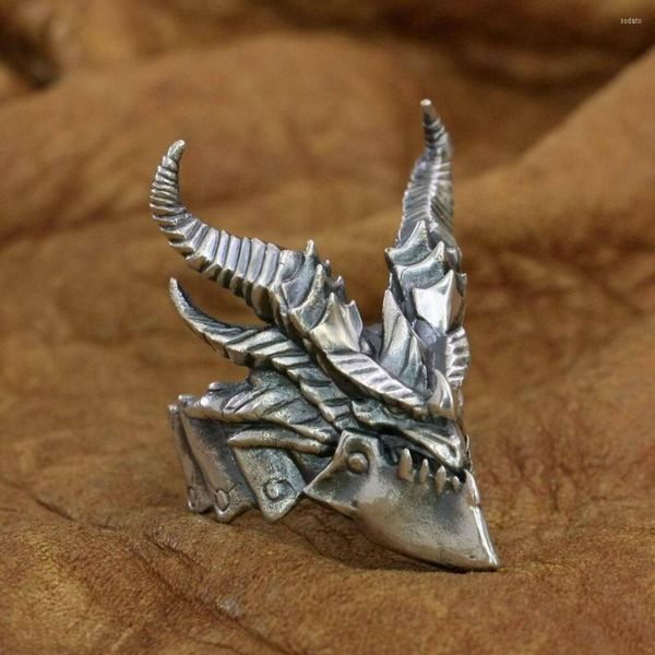 Anillos de racimo Enorme 925 Sterling Silver Death Dragon Ring Mens Biker Punk TA274