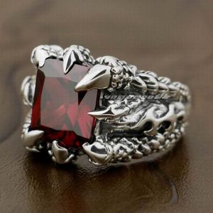 Cluster ringen enorme CZ Stone 925 Sterling Silver Dragon Claw Ring Mens Biker Rock Punk 8TX02