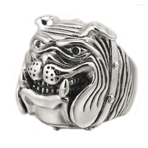 Anillos de racimo Enorme pesado 925 Plata esterlina Lindo Bulldog Anillo 8E011 Tamaño de EE. UU. 7 a 15