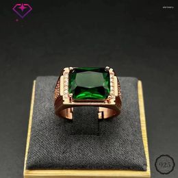 Cluster Ringen HuiSept Vrouwen Mannen Ring 925 Zilveren Sieraden Rechthoek Emerald Zirkoon Edelsteen Rose Goud Kleur Vinger Voor Bruiloft Verloving