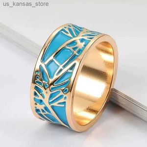 Cluster ringen Huitan Boho-stijl Blue Email Finger-Ring For Woman Creative Plant Tree Pattern Design Fancy Girl Girde Party Vrouwelijke sieraden New240408