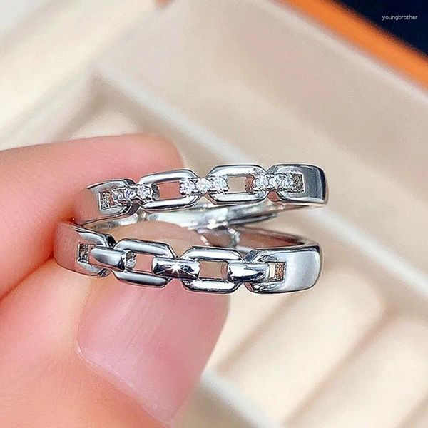 Anillos de racimo Huitan Anillo de dedo de color plateado de alta calidad para los amantes Bandas de cadena con estilo simple Regalo de pareja Mujeres Hombres Joyería de moda