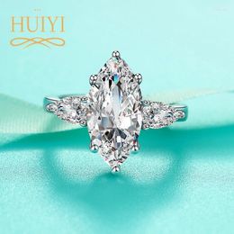 Anneaux de cluster Huiyi Luxury Europe et Américain S925 Silt Silver de fiançailles avec 5 diamants à haute teneur en carbone en forme d'oeil à cheval