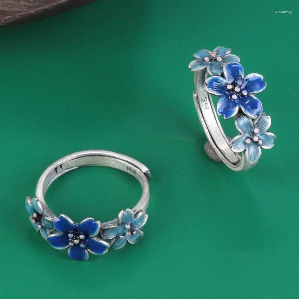 Anillos de racimo HX, anillo Vintage de Color plateado, proceso de pegamento para caída de flores femeninas, joyería de moda para matrimonio vivo