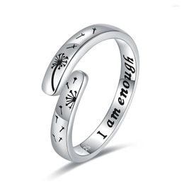 Cluster ringen ik ben genoeg natuur paardebloem ring 925 sterling zilver verstelbare sieraden aanmoediging inspirerende cadeaus voor vrouwen meisjes mannen