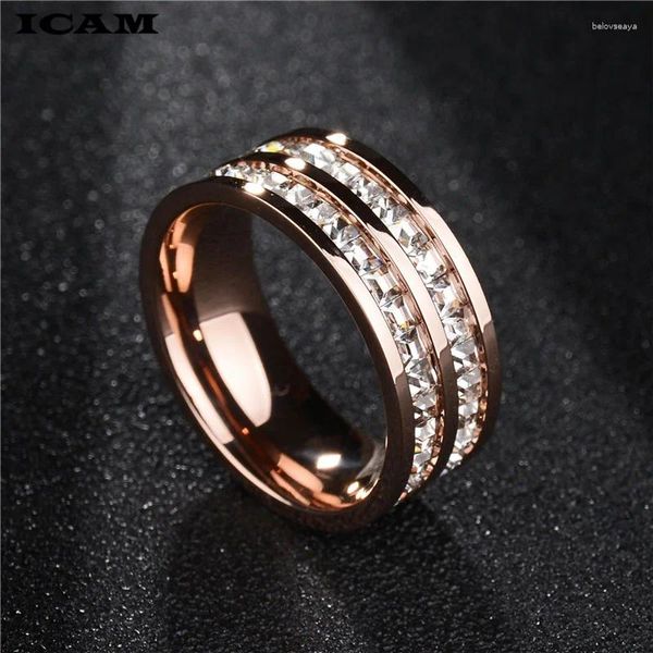 Anillos de racimo ICAM Joyería Color blanco Incrustación Cubic Zirconia Anillo de forma única para mujeres Tamaño de compromiso de boda