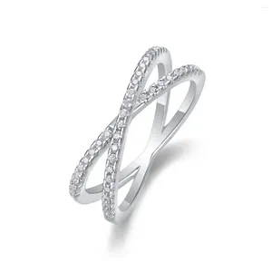 Cluster Anneaux Iced Moissanite Cross Mariage Band Women Eternity Ring 925 Sterling Silver Pass Diamond Fine Jewelry White Gold plaqué