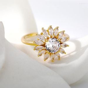 Clusterringen Icftzwe kubieke zirkonia bloem voor vrouwen kristal lotus bloembladen opening ring esthetisch bruiloft sieraden cadeau bijoux femme