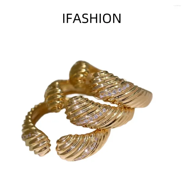 Cluster anneaux ifashoess à la mode français pour les femmes AU750 18K Gold jaune tresse torsatée
