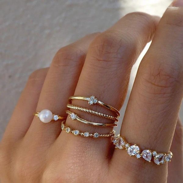 Cluster anneaux ifkm Bohemian Geometric ensembles de couleur or Crystal Finger Finger Perle Ring pour femmes Gift de bijoux de mode