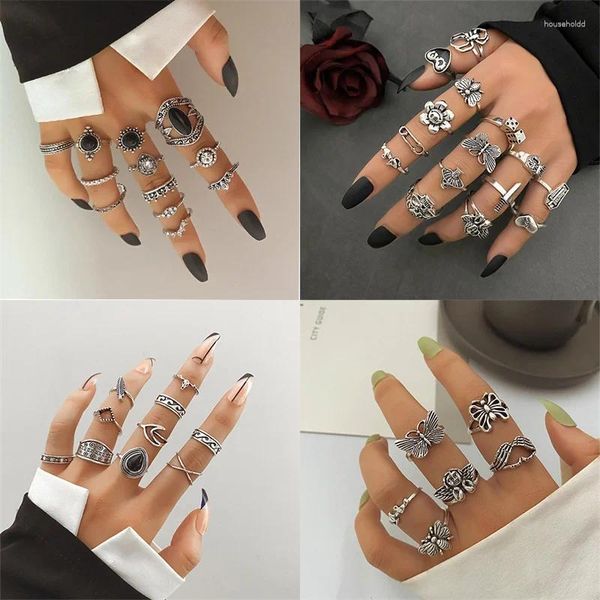 Anillos de racimo IFME Múltiples estilos Trendy Vintage Boho Knuckle Ring Set para mujeres Crystal Geométrico Dedo Moda Joyería Bohemia