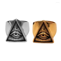 Bagues de cluster Illuminati Pyramid Eye Bague En Acier Inoxydable Bijoux Argent Couleur Or Tous Voir Maçonnique Biker Hommes En Gros SWR0826
