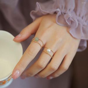 Cluster Ringen Imitatie Jade Voor Vrouwen Vintage Parel Ring Vrouwelijke Wijsvinger Prachtige Sieraden Accessoires Gift Anillos Mujer 2023