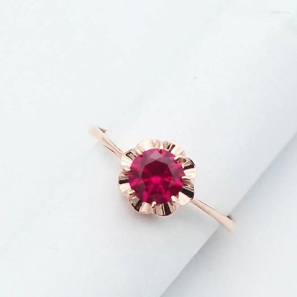 Anillos de racimo en 585 oro púrpura 14K rosa rubí flor vivo anillo para mujeres exquisito encanto boda joyería parejas regalo