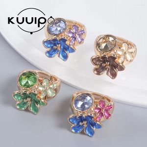 Bagues de cluster en bague fleur zircon coloré réglable bijoux d'été mode émail esthétique femme beauté pour les femmes