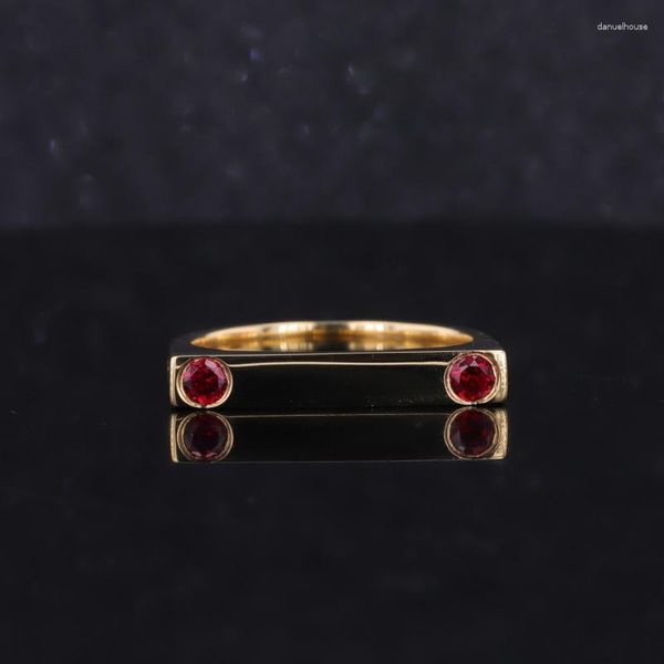 Bagues de grappe en stock bijoux fins 18K or 3mm Lab Grown Ruby Gemstone Ring Wedding Band