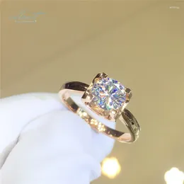 Bagues de cluster Inbeaut 18 carats plaqué or rose Pass Test de diamant Excellente coupe 1-2 ct VVS1 D Couleur Moissanite Tête de vache Bague de mariage Cadeau