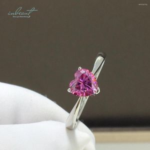 Anillos de racimo Inbeaut 925 plata excelente corte 1 Ct paso diamante prueba Rosa corazón Moissanite anillo de bodas para mujer joyería fina