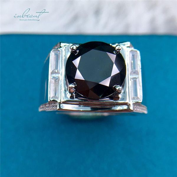 Anillos de racimo Inbeaut Llegada 925 Plata Redonda Excelente Corte 5 CT Pase Prueba de Diamante Anillo de Bodas Moissanite Negro Para Hombres Joyería Fina