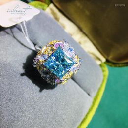 Bagues de Grappe Inbeaut Classique Argent 925 2 Ct Excellente Coupe Passe Diamant Test Bleu Carré Moissanite Princesse Bague De Mariage Femmes Fine
