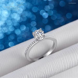 Bagues de grappe Inbeaut Classic Four 925 Silver 1 Ct Round Excellent Cut D Color Pass Diamond Test Moissanite Wedding Ring Fine Jewelry