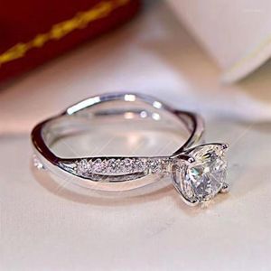 Cluster Ringen Inbeaut D Kleur Diamant Moissanite Ring 925 Sterling Zilver AU750 Plated Dubbele Slanke Taille Prinses Bruiloft Vrouwelijke Sieraden