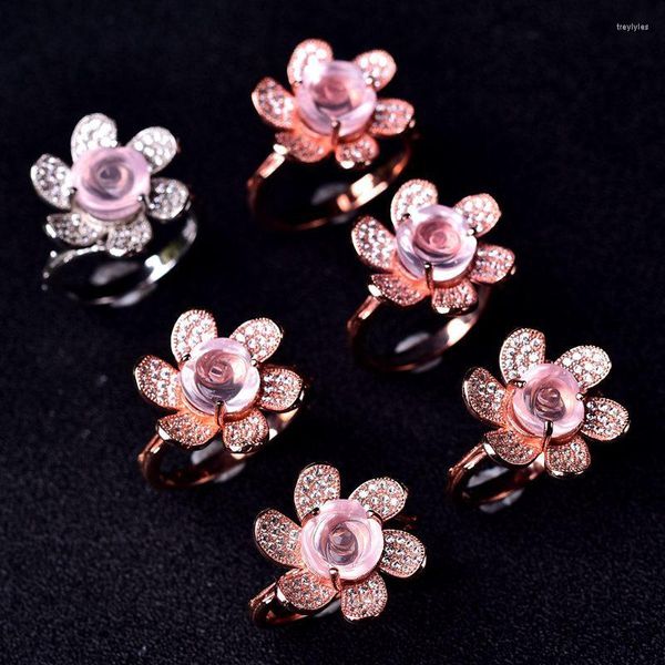 Cluster Rings Inbeaut Excellente Qualité 925 Sterling Silver Rose Moonstone Ring Femmes Or Romantique Fleur De Mariage Fine Jewelry