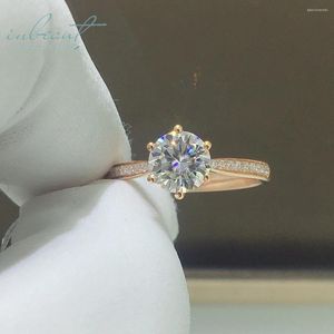 Bagues de cluster Inbeaut Pure 18K Solid Rose Gold 1 CT Excellente Coupe Pass Diamond Test All D Couleur Moissanite Bague de mariage pour les femmes Fine