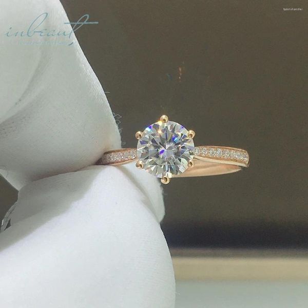 Bagues de cluster Inbeaut Pure 18K Solid Rose Gold 1 CT Excellente Coupe Pass Diamond Test All D Couleur Moissanite Bague de mariage pour les femmes Fine