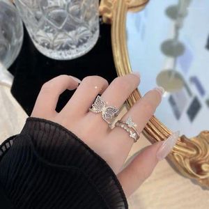 Cluster ringen Indie EGirl zilver kleur Crystal Shine Butterfly Open voor vrouwen kettingen verstelbaar Goblincore Grunge jaren 90 esthetische sieraden