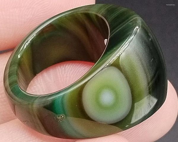 Anneaux de cluster intérieur 20,20 mm certifié chinois naturel vert agate sculpté à la main homme anneau