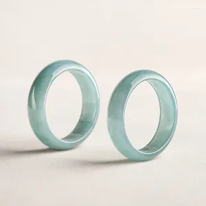 Anillos de racimo Diámetro interior 20-23 mm Natural Old Pit A-grado Jade Anillo de agua azul para regalos de hombres con tipo Gota de joyería jadeíta