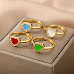Cluster Ringen Ins Leuke Kleurrijke Drop Olie Liefde Hart Voor Vrouwen Meisjes Vintage Micro Ingelegd Zirkoon Opening Ring Mode-sieraden